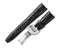 TVKSIPAR Pulsera de reloj de 20mm y 22mm apta for relojes For IWC, correa de reloj Portofino Portugieser, accesorio de reloj, cadena de correa de reloj de cuero genuino(Black silver clasp,22mm)