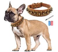 TVMALL Collar de Perro Ajustable con Tachuelas Anti-mordida Elegantes Collar de Cuero para Perro, Collar de Entrenamiento Resistente al Aire Libre para Perros Pequeños, Medianos (Marrón, XL)