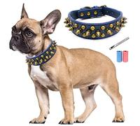 TVMALL Collar de Perro Ajustable con Tachuelas Anti-mordida Elegantes Collar de Cuero para Perro, Collar de Entrenamiento Resistente al Aire Libre para Perros Pequeños, Medianos (Azul, L)