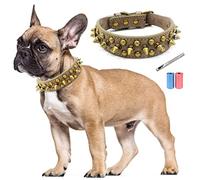 TVMALL Collar de Perro Ajustable con Tachuelas Anti-mordida Elegantes Collar de Cuero para Perro, Collar de Entrenamiento Resistente al Aire Libre para Perros Pequeños, Medianos (Gris, S)