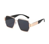 TVTBBVV Gafas de sol cuadradas extragrandes para hombre y mujer, montura metálica dorada retro, protección UV400, lentes grises sólidas, gafas geométricas de moda (1)