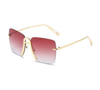 TVTBBVV Gafas de sol cuadradas extragrandes para hombre y mujer, montura metálica dorada vintage, protección UV400, sin montura, lentes grises sólidas, gafas de moda (4)