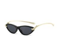 TVTBBVV Gafas de sol estilo ojo de gato para mujer, montura negra, patillas de metal dorado, lentes oscuras, montura ligera con textura, estilo retro, gafas de exterior, C4, talla única