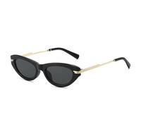 TVTBBVV Gafas de sol estilo ojo de gato vintage para mujer, gafas de sol ovaladas estrechas, modernas gafas retro de metal, protección UV400, montura negra, C5, talla única
