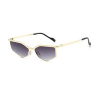 TVTBBVV Gafas de sol geométricas para hombre y mujer, montura metálica poligonal irregular, estilo retro, montura dorada, C4, talla única.
