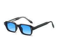 TVTBBVV Gafas de sol rectangulares retro para hombre y mujer, montura pequeña, estilo moderno, con bisagra metálica, montura negra, protección UV, C2, talla única.