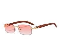 TVTBBVV Gafas de sol rectangulares sin montura para hombre y mujer, con patillas de madera natural y bisagra de metal dorado, protección UV400, ideales para conducir a diario, talla única, C4