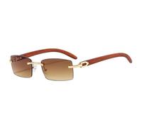 TVTBBVV Gafas de sol rectangulares sin montura para hombre y mujer, con patillas de madera natural y bisagra de metal dorado, protección UV400, ideales para conducir a diario, talla única, C3