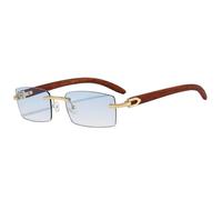 TVTBBVV Gafas de sol rectangulares sin montura para hombre y mujer, con patillas de madera natural y bisagra de metal dorado, protección UV400, ideales para conducir a diario, talla única, C6