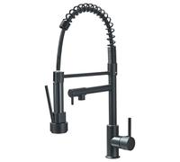 TVTIUO Grifo de cocina con muelle en espiral, grifo y alcachofa extraíble, orientable a 360°, mezclador multifunción monomando, para fregadero de cocina, color negro