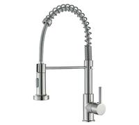 TVTIUO Grifo de cocina, grifo de resorte de latón cepillado, con cabezal de rociado Pull Down Mixer, con 2 salidas (Jet y Spray), mezclador extraíble de 360° plateado