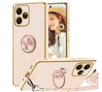 TVVTPU Funda para OPPO Realme GT 6 5G/ Realme GT 6T 5G con Cuerda y Anillo de Soporte 360°, Carcasa Galvanizado Suave TPU Bumper Antigolpes Móvil Case con Ajustable y Retirable Collar, Rosa