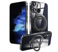 TVVTPU Funda para Xiaomi Redmi 12C con 360 Gradi Anillo Giratorios y Magnética, Carcasa Transparente Suave Ultra Delgada TPU Antigolpes Case, Negro