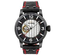 TW Steel Maverick Mens 48 Quartz Watch with Black Steel Dial Black Leather Strap, and Calendar MST6