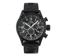 TW Steel Swiss Volante Mens 48mm Quartz Watch with Black Dial Black Leather Strap, and Date Calendar SVS306