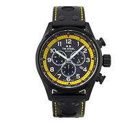 TW Steel Swiss Volante Mens 48mm Quartz Watch with Black Dial Black Leather Strap, and Date Calendar SVS301