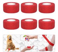 Twavang Paquete de 6 vendajes autoadhesivos de 2,54 cm, transpirables, cohesivos, para mascotas, atletismo, deportes, muñeca, rodilla y tobillo (5 yardas por rollo, rojo)