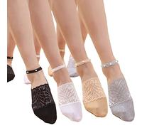 Twaynorb 2/4 Pairs Pearl Lace Socks, Ankle Socks Pearl Lace For Women Girl (Black+White+Skin+Gray)