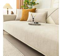 Twaynorb Funny Fuzzy Sofa Cover, Herringbone Chenille Fabric Furniture Protector Non Slip Sofa Cover 1 2 3 Seater (Beige,90 * 210cm)