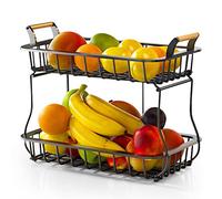 TWBEST Cesta de frutas Metal de 2 niveles,Fruteros de cocina,Cestas de frutas para mostradores y organizadores,mantiene las frutas y verduras frescas