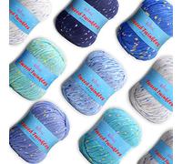 Tweed Twinkles - Ovillo de hilo de ganchillo texturizado súper suave, 8 ovillos (632 metros/400 g), color azul