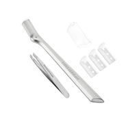 TWEEZERMAN Set de afeitadora de cejas con mini pinza inclinada (Mini Slant Tweezer & Brow Razor Set), plateado