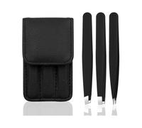 Tweezers Set Stainless Steel Tweezers with Black Case, Professional Precision Tweezers for Eyebrows Plucking