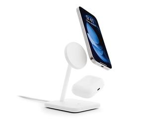 Twelve South HiRise 2 Deluxe 2 en 1 Soporte de Carga Qi2 para iPhone y AirPods, Blanco