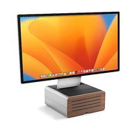 Twelve South HiRise Pro para iMac/Pantallas/Monitores | Soporte Ajustable en Altura con Almacenamiento, Frontal Reversible + Revestimiento de Cuero (Plata)