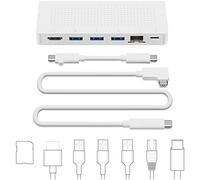 Twelve South StayGo | USB-C Hub para Type C MacBooks, iMac M1, Laptops y iPad Pro con Cable de Escritorio de 1 Metro Incluido + Cable de Viaje Plegable para el hogar, la Oficina y los Viajes (Blanco)