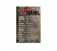 Twelve Tribes of Israel Poster, Complete Chart of Jacob's Sons with Symbols & Meanings, Biblical History Canvas Art for Living Room, Library(Unframed,08x12inch(20x30cm))