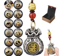 Twelve Zodiac God of Wealth Bag, Rotatable Lucky Bag Pendant, Good Luck Handmade Pendant for Luck and Abundance- 2025 Zodiac Gift (Rabbit)