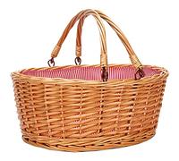 TwentyNext Cesta de picnic de mimbre con asas plegables dobles, cesta vacía de sauce natural, cesta vacía para huevos de Pascua, caramelos, cesta de vino para juguetes, flores, regalos de boda (rayas