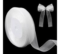 Tweruna Cinta de organza blanca de 2 cm de ancho, 45 m de ancho, cinta de organza translúcida para Navidad, bodas, regalos de fiesta, cumpleaños