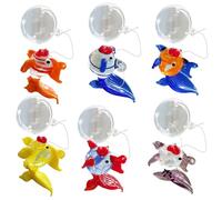 TWEW 6 piezas de decoración de peces flotantes de cristal colorido para acuario, decoración artesanal de burbujas para decoración del hogar