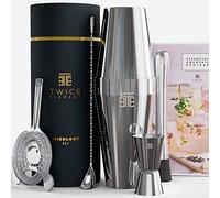 Twice Element® Set de Coctelería | Kit de Coctelería de Acero Inoxidable de Calidad Alimentaria con Accesorios, Libro de Recetas, Elegante Caja de Regalo | De fácil uso