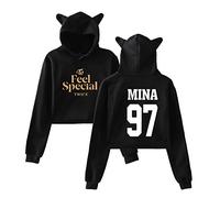 Twice Sudaderas con Capucha de Manga Larga Otoño Invierno KPOP Cat Ear Feel Special Impresión Hoodies Crop Top Hip Hop Suelto Pullover NA YEON Jung YEON Momo Sana JI Hyo Mina DAHYUN TZUYU