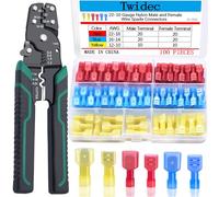 Twidec Kit de conectores de pala de nailon, calibre 22-10, desconexión rápida, totalmente aislados, macho y hembra, kit surtido de terminales de pala de alambre y herramienta crimpadora de alambre con