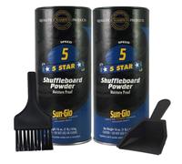 TwigtoNest Sun-Glo Shuffleboard Sand - Cera en polvo para tejo con mini recogedor y juego de mini cepillo, paquete de 2 (16 onzas cada uno) - SunGlo #5 Star (velocidad media)