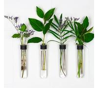 TWILG - Tubos de ensayo para flores con cuero negro e imán de pared - Juego de 4 - Florero de flores, jarrón magnético, tubos de ensayo con soporte