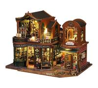 Twilight Bookstore DIY - Kit de casa de muñecas en miniatura | Magical Shop escena de dos pisos | Tonos rojo-marrón y dije vintage (librería crepúsculo)