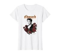Twilight Edward Gothic Print with Roses Vintage Movie Camiseta, Mujer, Blanco, L