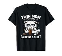 Twin Mom Cat Design Powered by Caffeine & Guilt Funny Twins Camiseta