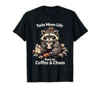 Twin Mom Raccoon Coffee Chaos Funny Mom Life Mother of Twins Camiseta