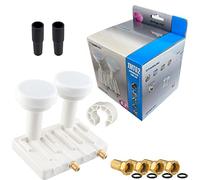Twin Monoblock LNB 0,1dB LNC HB-DIGITAL Set 2 Participantes Direkt 2 Sat Astra 19,2° Hotbird 13° Full HD TV 3D Ultra HD 4K + 4 x F conectores dorados + 2 x arandelas de goma
