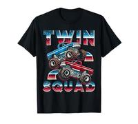 Twin Monster Trucks Twin Boys Brothers Kids Retro Camiseta