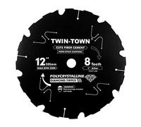 TWIN-TOWN PCDT1208 Hoja de sierra de cemento de fibra de Hardie con punta de diamante policristalino de 8 dientes (PCD) con eje de 1 pulgada