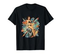 TwinCam VTwin Atomic Age Pinup Girl - Arte Espacial para Motocicleta Camiseta gráfica económica
