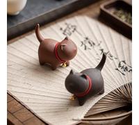 Twinice Figura de gato de arcilla morada, hecha a mano, 5,7 x 6,7 cm, con campana dorada, decoración para juego de té Kung Fu