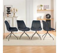 Twinice Pack de 4 Sillas de Comedor, Sillas Giratorias, Sillas Comedor Nórdico, Sillas Tapizadas con Tela de Jean y Patas de Metal, Negro, para Salón, Estudio, Dormitorio